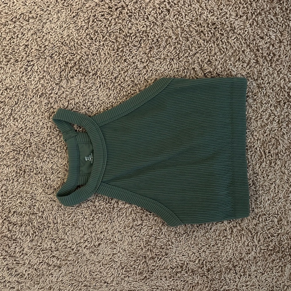 Aerie Green Ribbed Sleeveless Crop Tank Top
